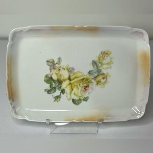 Vintage Germany 248 Porcelain Floral Painted Yellow‎ Roses Dresser Tray